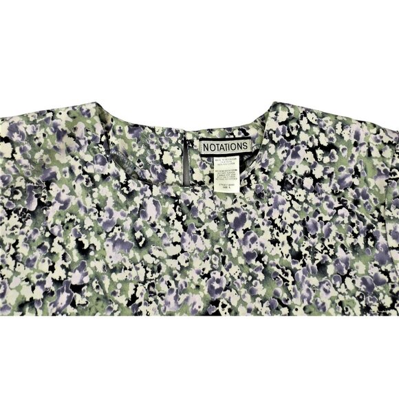 Womens Floral Blouse Black Green and Purple Top Size Large Short Sleeve  JH1037 - Picture 2 of 4
